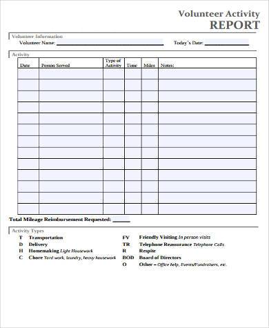 volunteer activity report form