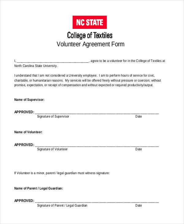 FREE 10 Sample Volunteer Agreement Forms In PDF MS Word