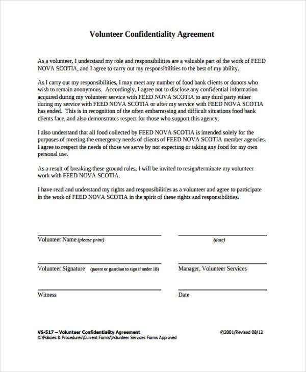 volunteer confidentiality agreement form1