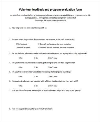 volunteer feedback evaluation form