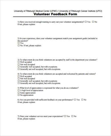 volunteer feedback form in pdf