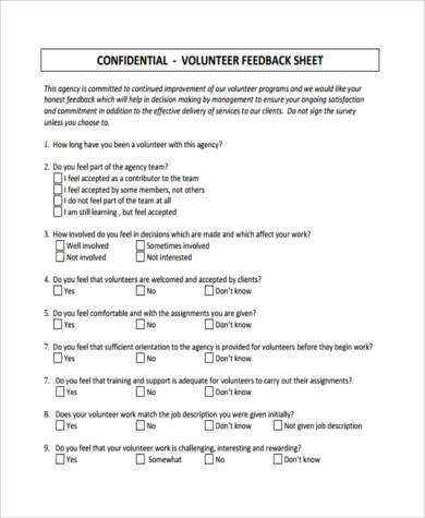 volunteer feedback survey form