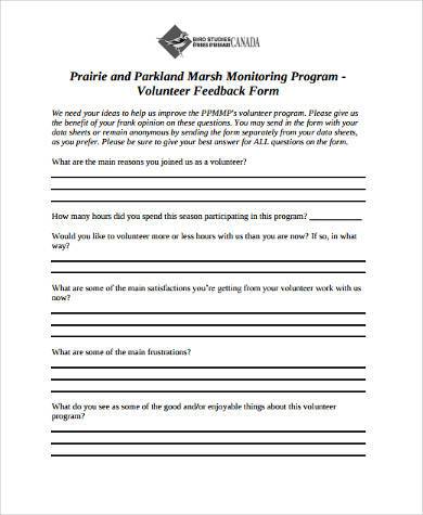 volunteer program feedback form