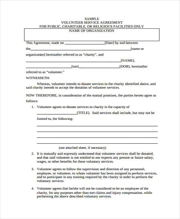 FREE 10+ Volunteer Agreement Forms in PDF MS Word