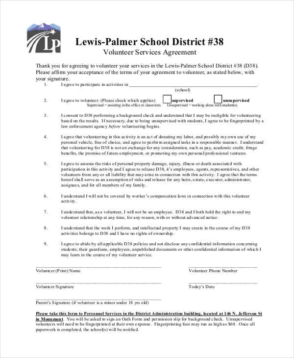 FREE 10 Sample Volunteer Agreement Forms In PDF MS Word