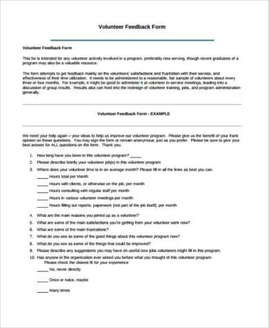 volunteer training feedback form