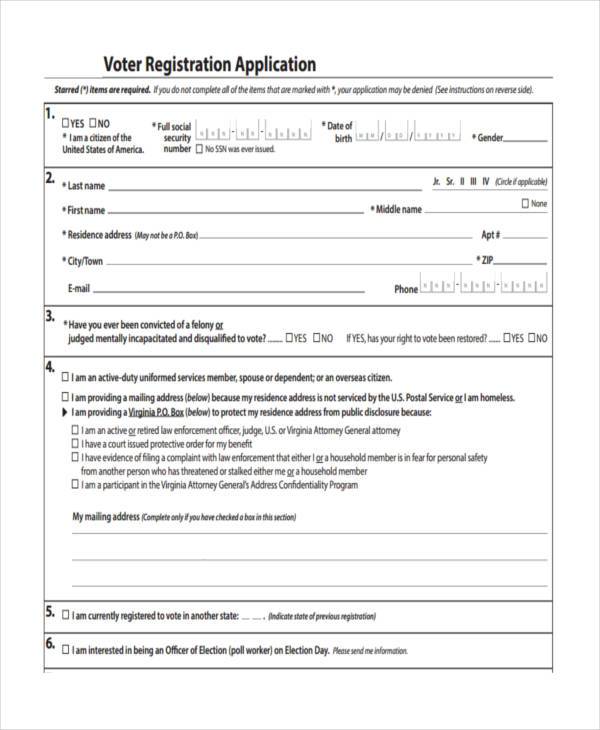 voter registration application form