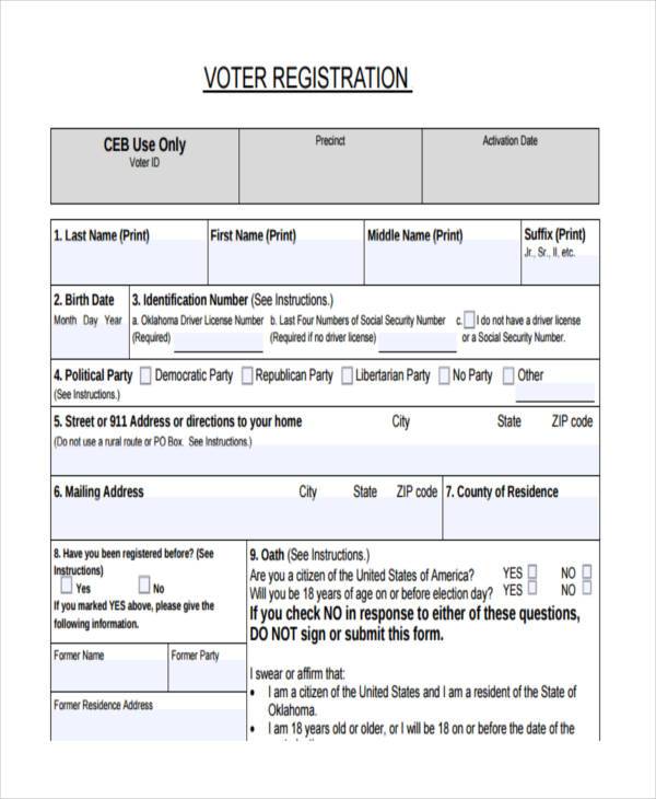 FREE 7+ Voter Registration Forms in PDF MS Word