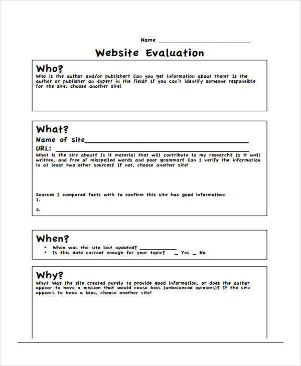 website evaluation form sample1
