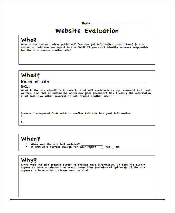 website evaluation thesis