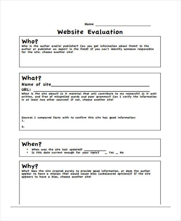 FREE 12+ Website Evaluation Form Samples, PDF, MS Word, Google Docs