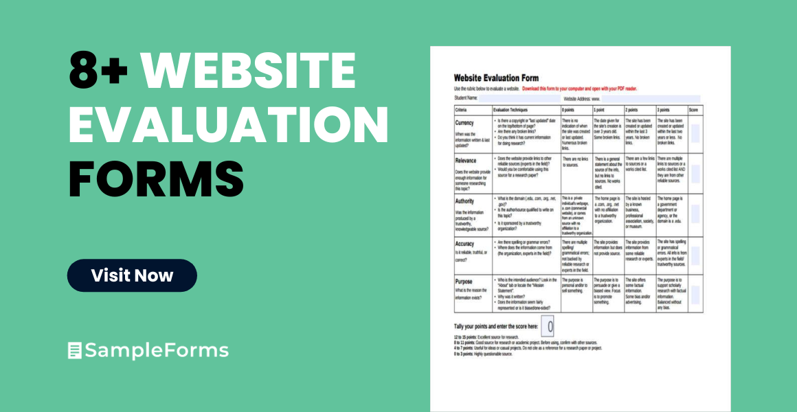 website evaluations form
