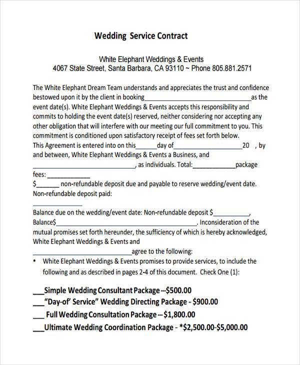 wedding planner contract agreement form