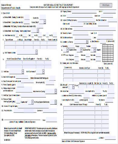 well construction report form
