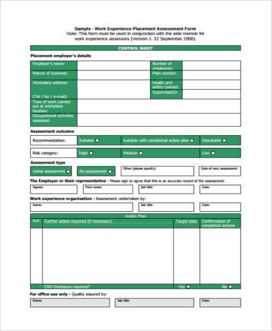 work assessment form in pdf