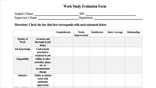 work evaluation form samples