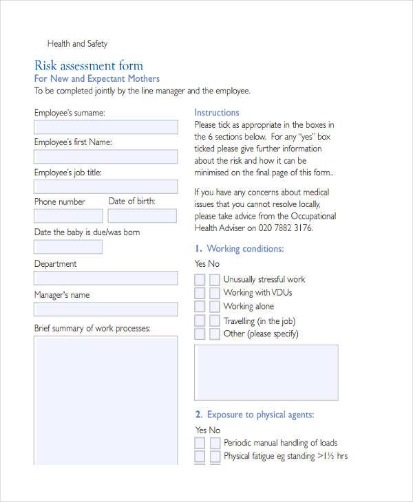 work health and safety risk assessment form