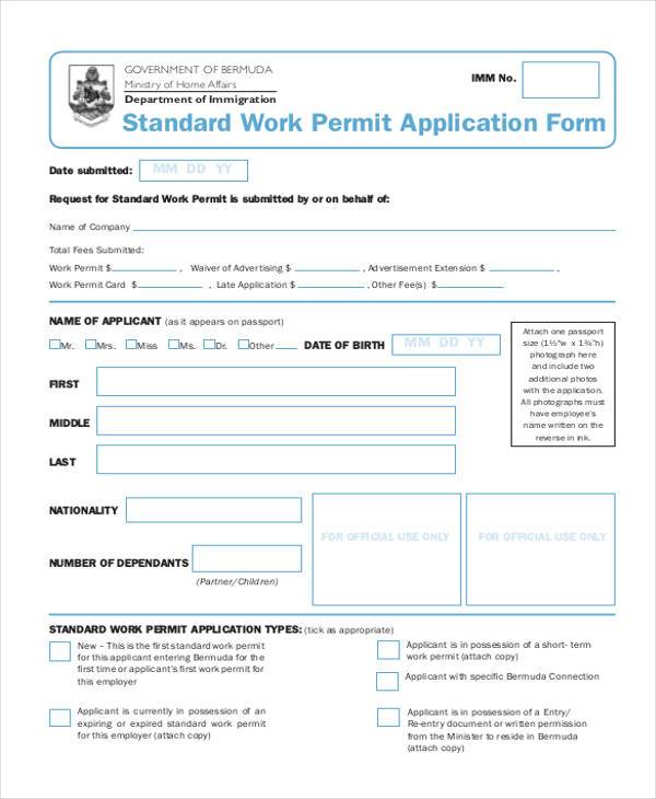 work permit application form