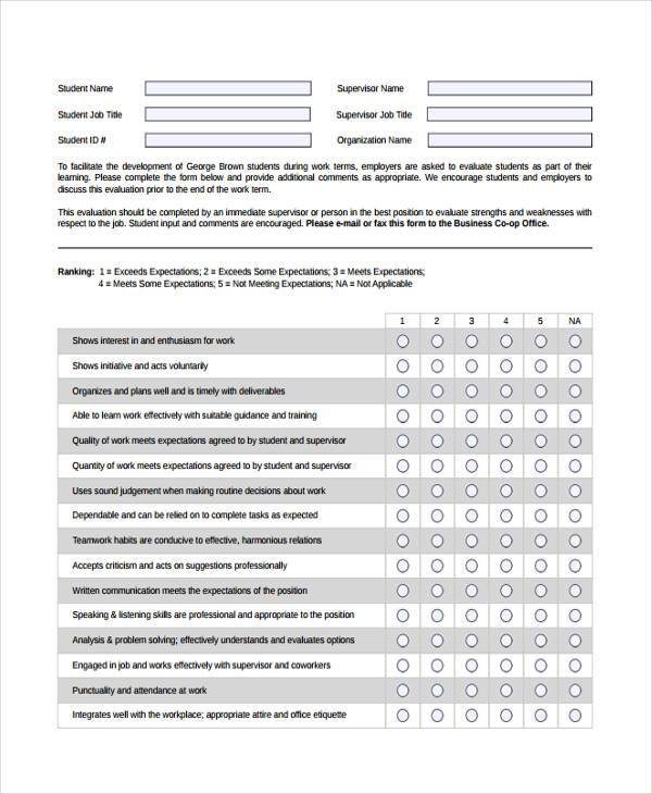 work term student evaluation form