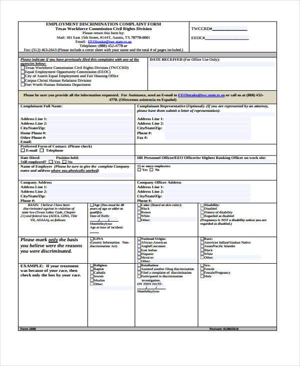 worker rights employment complaint form
