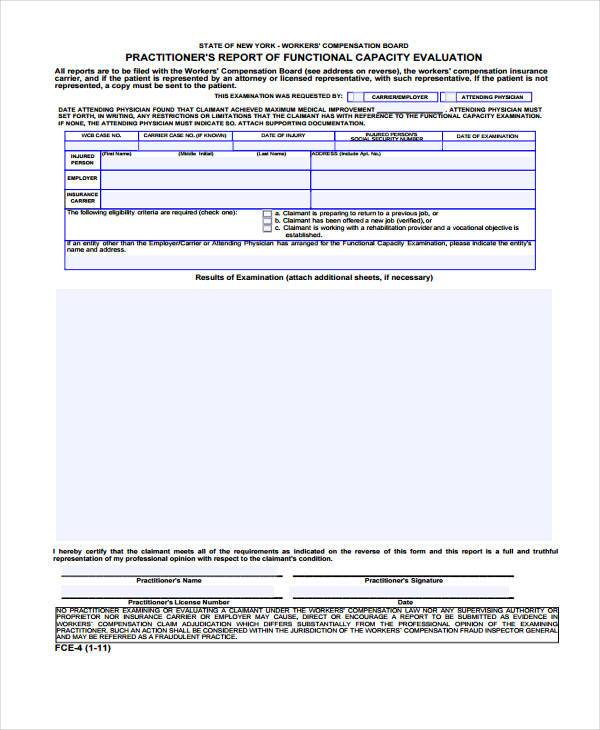 workers compensation functional capacity evaluation form
