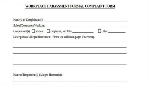 workplace complaint form samples