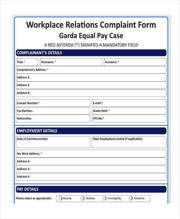 workplace relations complaint form