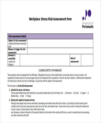 workplace stress risk assessment form