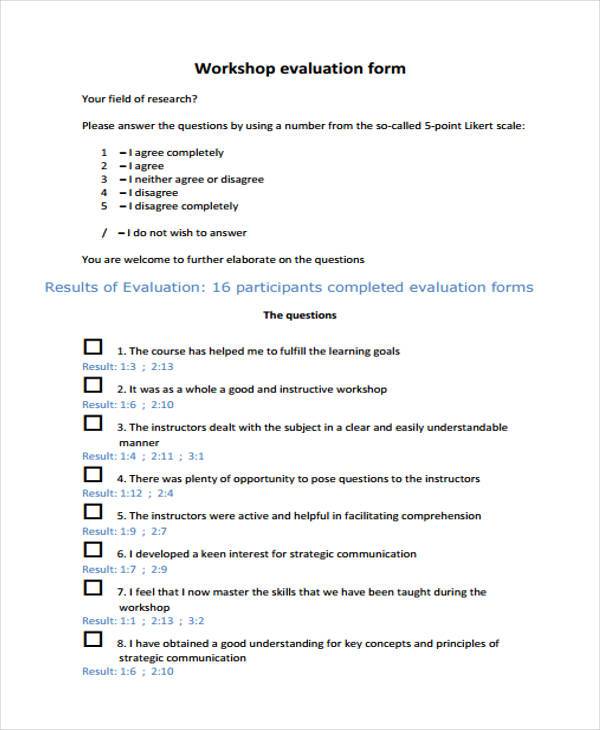 workshop evaluation form example