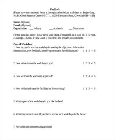 workshop presentation feedback form