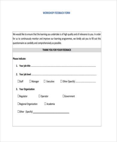 workshop session feedback form