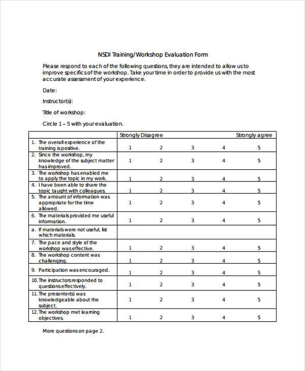 workshop training evaluation form example