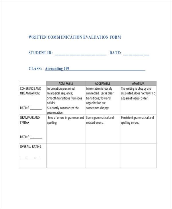 written communication evaluation form