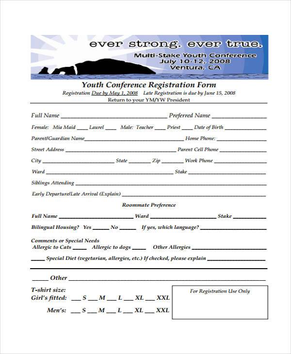 youth conference registration form sample