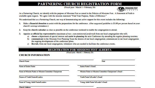 Free 8 Sample Church Registration Forms In Pdf Word