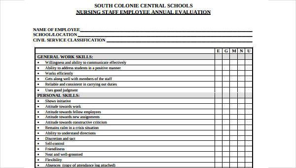 Free 8 Nurse Evaluation Forms In Pdf Ms Word 0920