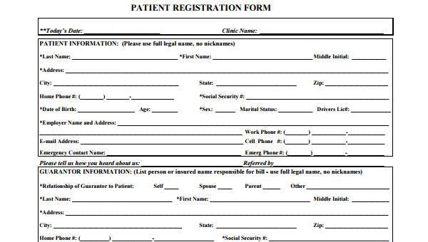 Free 9 Patient Registration Form Samples In Pdf Excel Ms Word
