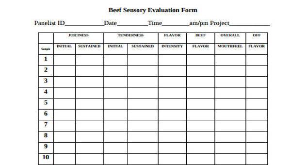 Example Of Sensory Evaluation Form