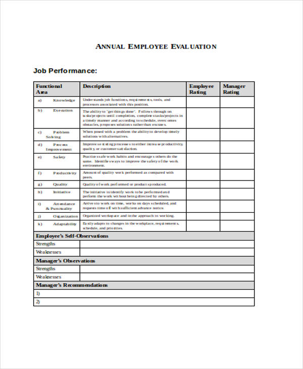 FREE 25  Employee Evaluation Forms in PDF MS Word Excel