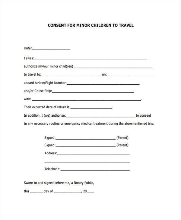 1child travel authorization form