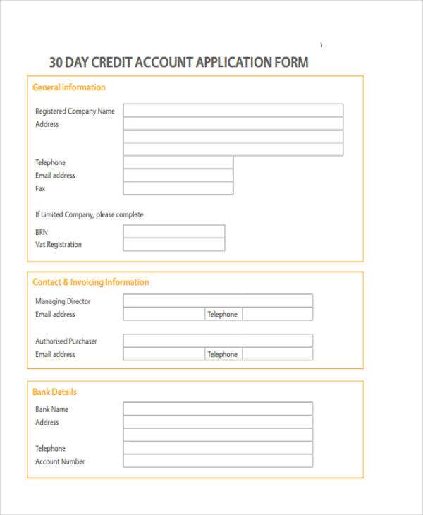 30 day credit account application form