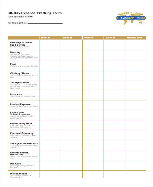 30 day expense tracking form