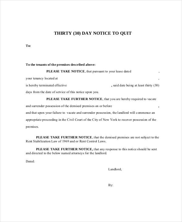 30 day notice to quit form