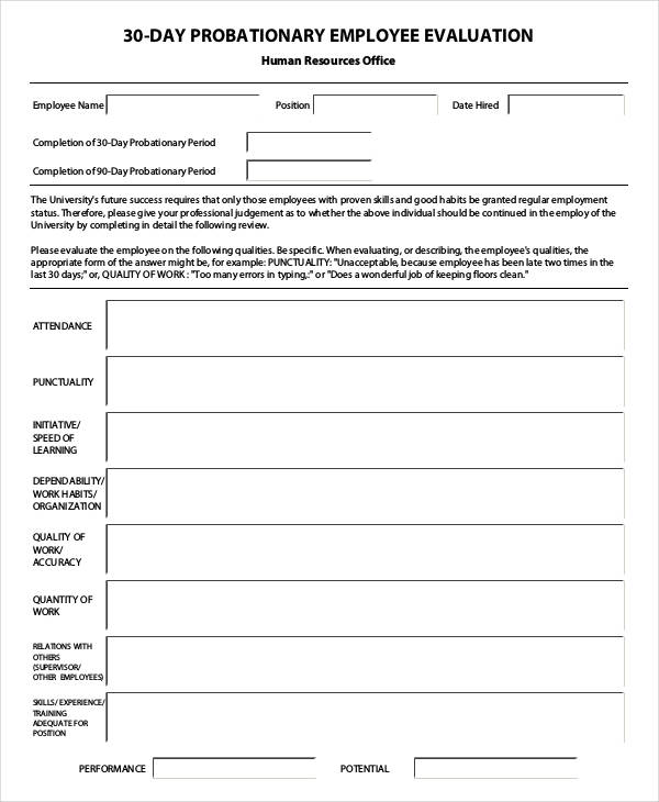 30 day probationary employee evaluation form3