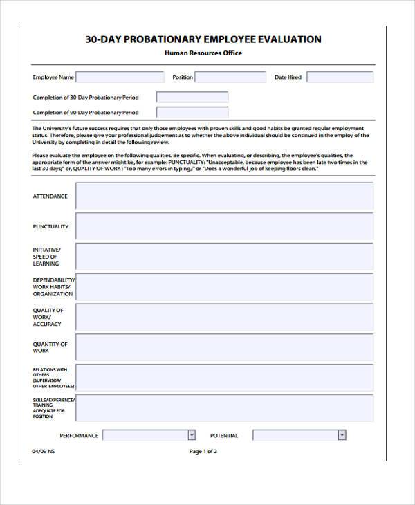 30 Day Probationary Period Template