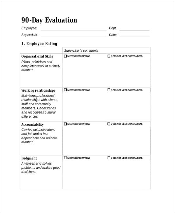 90 day employee evaluation form example