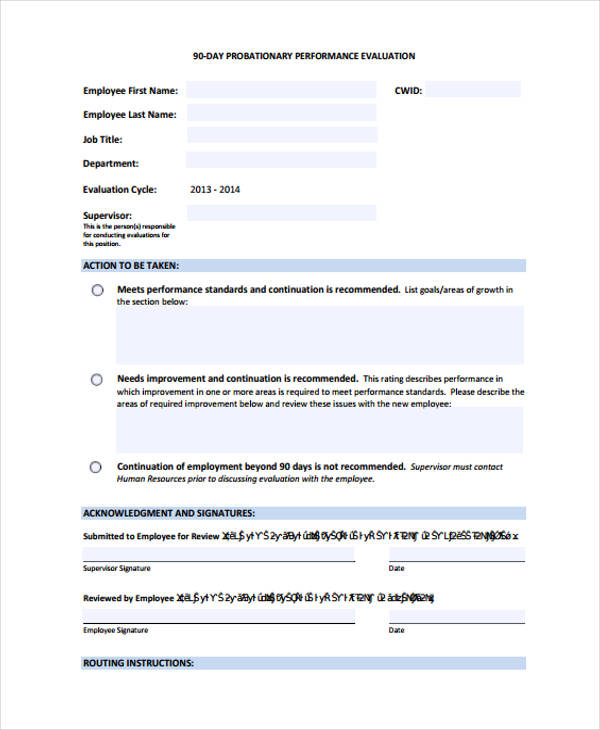 90 day probationary employee evaluation form