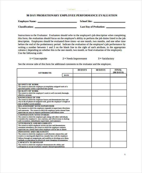 90 day probationary employee evaluation form1