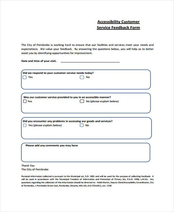 accessibility customer service feedback form