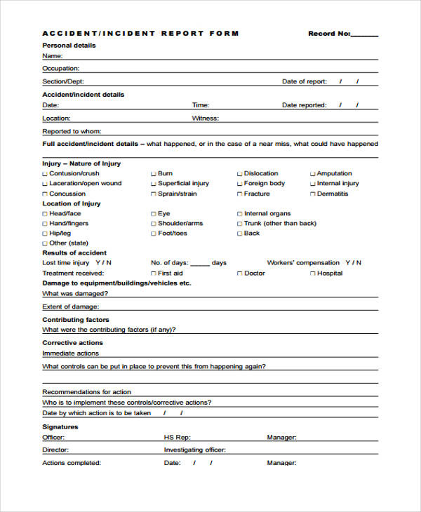 how to write accident report form
